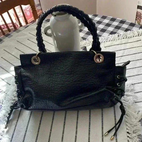 Black Bebe Shoulder Handbag with Silver Hardware Textured Crocodile Purse - Picture 4 of 14